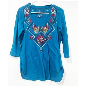 Johnny Was Blue Embroidered Shirt